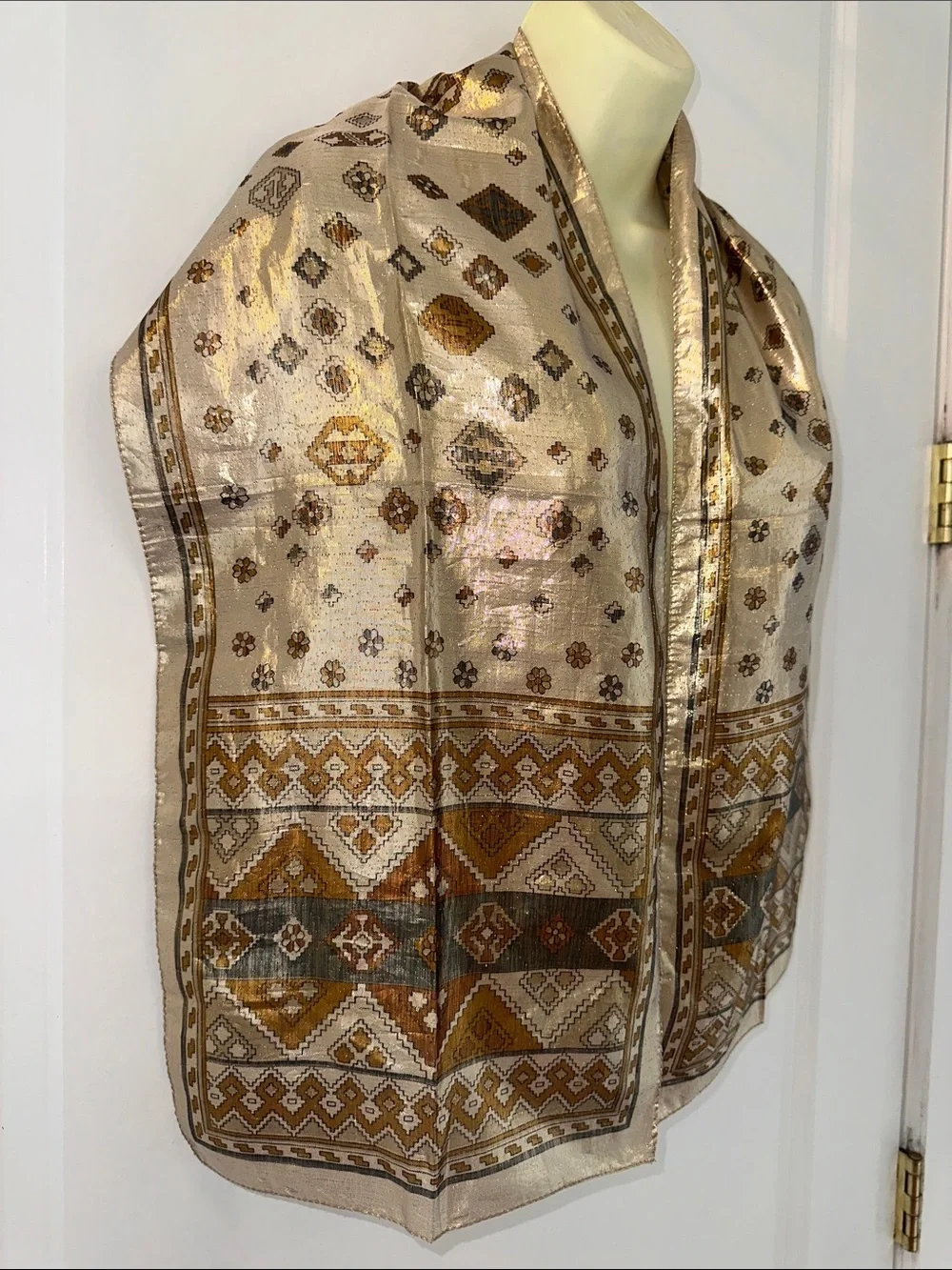 Vintage 80s Collectif Metallic Silver,‎ Bronze & Gold Patterned Scarf